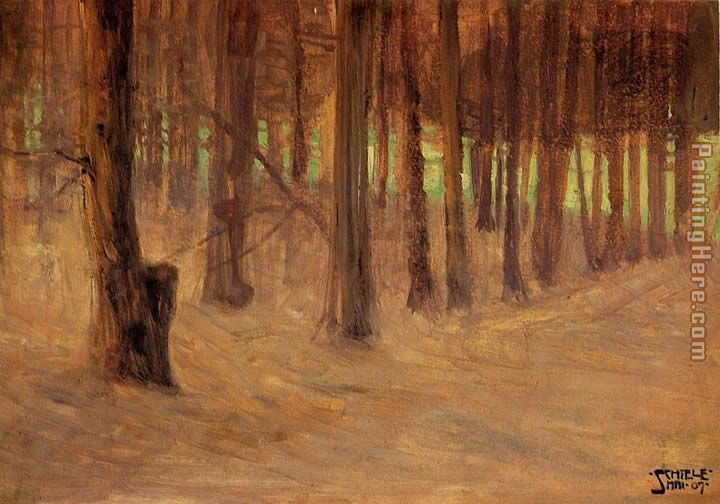 Forest with Sunlit Clearing in the Background painting - Egon Schiele Forest with Sunlit Clearing in the Background art painting